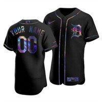 Detroit Tigers Custom Men's Nike Iridescent Holographic Collection MLB Jersey - Black