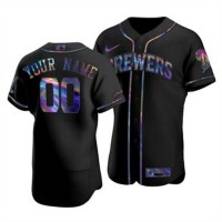 Milwaukee Brewers Custom Men's Nike Iridescent Holographic Collection MLB Jersey - Black