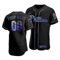 Philadelphia Phillies Custom Men's Nike Iridescent Holographic Collection MLB Jersey - Black