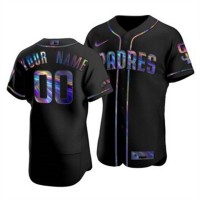 San Diego Padres Custom Men's Nike Iridescent Holographic Collection MLB Jersey - Black
