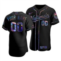 Washington Nationals Custom Men's Nike Iridescent Holographic Collection MLB Jersey - Black