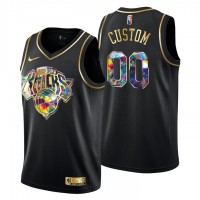 New York Knicks Custom Men's Golden Edition Diamond Logo 2021/22 Swingman Jersey - Black