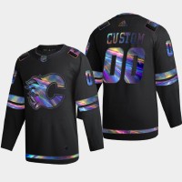 Calgary Flames Custom Men's Nike Iridescent Holographic Collection MLB Jersey - Black