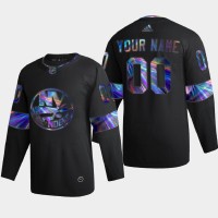 New York Islanders Custom Men's Nike Iridescent Holographic Collection MLB Jersey - Black