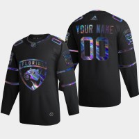 Florida Panthers Custom Men's Nike Iridescent Holographic Collection MLB Jersey - Black