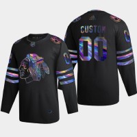 Chicago Blackhawks Custom Men's Nike Iridescent Holographic Collection MLB Jersey - Black