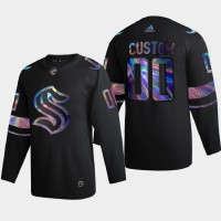 Seattle Kraken Custom Men's Nike Iridescent Holographic Collection MLB Jersey - Black