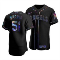 Los Angeles Los Angeles Angels #51 Jaime Barria Men's Nike Iridescent Holographic Collection MLB Jersey - Black