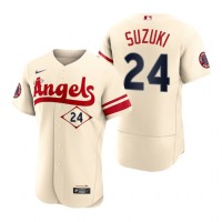 Los Angeles Los Angeles Angels #24 Kurt Suzuki Cream Men's MLB Nike Authentic 2022 City Connect Jersey