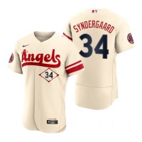 Los Angeles Los Angeles Angels #34 Noah Syndergaard Cream Men's MLB Nike Authentic 2022 City Connect Jersey