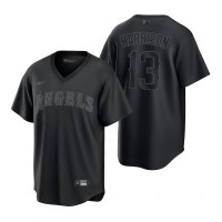 Los Angeles Los Angeles Angels #13 Monte Harrison Nike Men's MLB Black Pitch Black Fashion Jersey