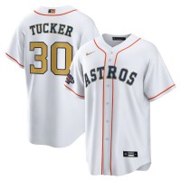 Houston Houston Astros #30 Kyle Tucker Nike White/Gold Men's 2023 Gold Collection Replica Player Jersey