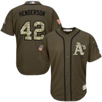 Oakland Athletics #42 Dave Henderson Green Salute to Service Stitched MLB Jersey