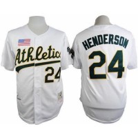 Mitchell And Ness 1990 Oakland Athletics #24 Rickey Henderson White Throwback Stitched MLB Jersey