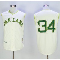 Mitchell And Ness 1968 Oakland Athletics #34 Rollie Fingers Cream Throwback Stitched MLB Jersey
