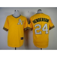 Mitchell And Ness Oakland Athletics #24 Rickey Henderson Yellow Throwback Stitched MLB Jersey