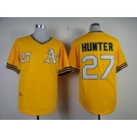 Mitchell And Ness Oakland Athletics #27 Catfish Hunter Yellow Throwback Stitched MLB Jersey