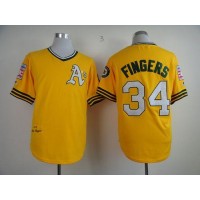 Mitchell And Ness Oakland Athletics #34 Rollie Fingers Yellow Throwback Stitched MLB Jersey