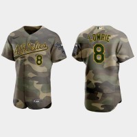 Oakland Oakland Athletics #8 Jed Lowrie Men's Nike 2021 Armed Forces Day Authentic MLB Jersey -Camo