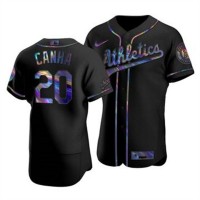 Oakland Oakland Athletics #20 Mark Canha Men's Nike Iridescent Holographic Collection MLB Jersey - Black