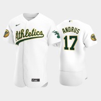 Oakland Oakland Athletics #17 Elvis Andrus Men's Nike 2022 Ray Patch Authentic Home White Jersey