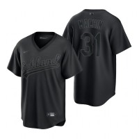 Oakland Oakland Athletics #31 Vimael Machin Nike Men's MLB Black Pitch Black Fashion Jersey
