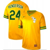 Nike Oakland Athletics #24 Rickey Henderson Yellow Authentic Cooperstown Collection Stitched MLB Jersey