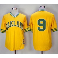Mitchell And Ness 1981 Oakland Athletics #9 Reggie Jackson Yellow Throwback Stitched MLB Jersey