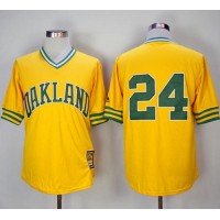 Mitchell And Ness 1981 Oakland Athletics #24 Rickey Henderson Yellow Throwback Stitched MLB Jersey