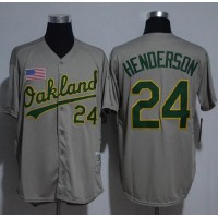 Mitchell And Ness Oakland Athletics #24 Rickey Henderson Grey Throwback Stitched MLB Jersey