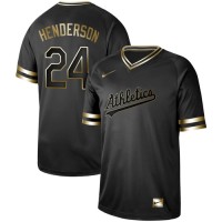 Nike Oakland Athletics #24 Rickey Henderson Black Gold Authentic Stitched MLB Jersey