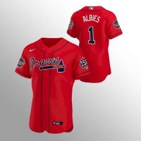 Atlanta Atlanta Braves #1 Ozzie Albies Men's Nike 150th Anniversary 2021 World Series Authentic MLB Jersey - Red