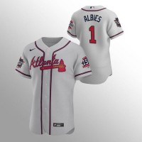 Atlanta Atlanta Braves #1 Ozzie Albies Men's Nike 150th Anniversary 2021 World Series Authentic MLB Jersey - Grey