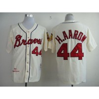 Mitchell And Ness 1963 Atlanta Braves #44 Hank Aaron Cream Throwback Stitched MLB Jersey