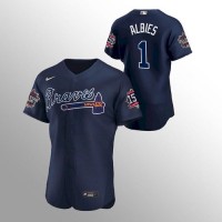 Atlanta Atlanta Braves #1 Ozzie Albies Men's Nike 150th Anniversary 2021 World Series Authentic MLB Jersey - Navy