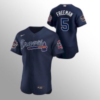 Atlanta Atlanta Braves #5 Freddie Freeman Men's Nike 150th Anniversary 2021 World Series Authentic MLB Jersey - Navy
