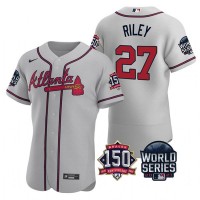 Atlanta Atlanta Braves #27 Austin Riley Men's Nike 150th Anniversary 2021 World Series Authentic MLB Jersey - Grey