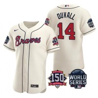 Atlanta Atlanta Braves #14 Adam Duvall Men's Nike 150th Anniversary 2021 World Series Authentic MLB Jersey - Cream