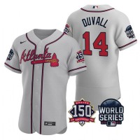 Atlanta Atlanta Braves #14 Adam Duvall Men's Nike 150th Anniversary 2021 World Series Authentic MLB Jersey - Grey