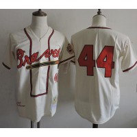 Mitchell And Ness 1957 Atlanta Braves #44 Hank Aaron Cream Throwback Stitched MLB Jersey