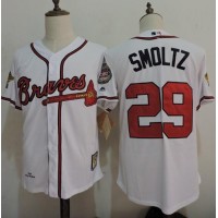 Mitchell And Ness 1995 Atlanta Braves #29 John Smoltz White Throwback Stitched MLB Jersey