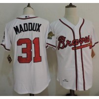 Mitchell And Ness 1995 Atlanta Braves #31 Greg Maddux White Throwback Stitched MLB Jersey