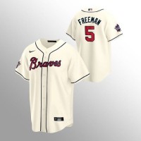 Atlanta Atlanta Braves #5 Freddie Freeman Men's Nike 150th Anniversary 2021 World Series Game MLB Jersey - Cream