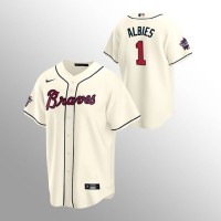 Atlanta Atlanta Braves #1 Ozzie Albies Men's Nike 150th Anniversary 2021 World Series Game MLB Jersey - Cream