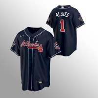Atlanta Atlanta Braves #1 Ozzie Albies Men's Nike 150th Anniversary 2021 World Series Game MLB Jersey - Navy