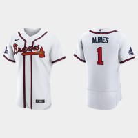 Atlanta Atlanta Braves #1 Ozzie Albies Men's Nike 2021 World Series Champions Patch MLB Authentic Player Jersey - White