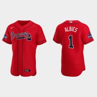 Atlanta Atlanta Braves #1 Ozzie Albies Men's Nike 2021 World Series Champions Patch MLB Authentic Player Jersey - Red