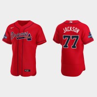 Atlanta Atlanta Braves #77 Luke Jackson Men's Nike 2021 World Series Champions Patch MLB Authentic Player Jersey - Red