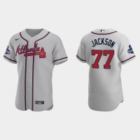 Atlanta Atlanta Braves #77 Luke Jackson Men's Nike 2021 World Series Champions Patch MLB Authentic Player Jersey - Gray