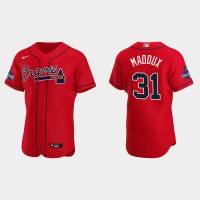 Atlanta Atlanta Braves #31 Greg Maddux Men's Nike 2021 World Series Champions Patch MLB Authentic Player Jersey - Red